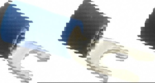 Locking Fork Terminal: Blue, Vinyl, Partially Insulated, #6 Stud, Crimp